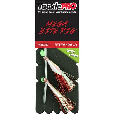 TacklePro Mega Bite Rig Red &amp; Lumo - 2/0 Recurve Hook