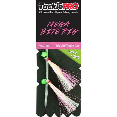 TacklePro Mega Bite Rig Pink &amp; Lumo - 2/0 Recurve Hook