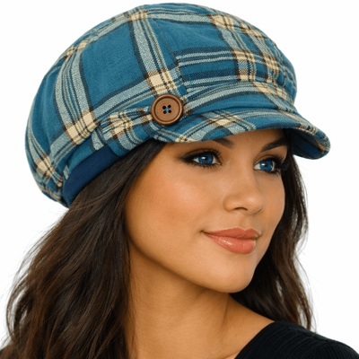 Candice Check Newsboy Hat With Button and Bow Hat