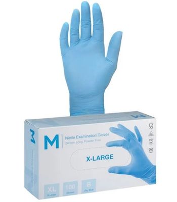 Nitrile Examination Gloves Powder Free - Blue, XL, 240mm Cuff, 5.0g