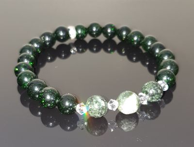 Green Goldstone with Seraphinite and Swarovski Crystals