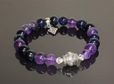 Amethyst and Blue Goldstone, with S/S  Bali Bead Focal  and Triquetra Charm