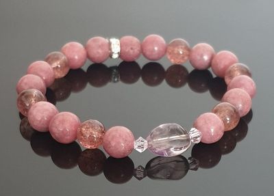 Strawberry Quartz with Rhodonite and Amethyst Focal Nugget