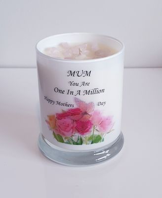 Soy Wax Candle with Rose Quartz Crystal - Mothers Day