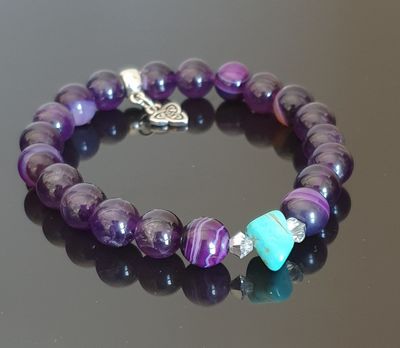Purple Striped Agate, with Turquoise Focal and Triquetra Charm