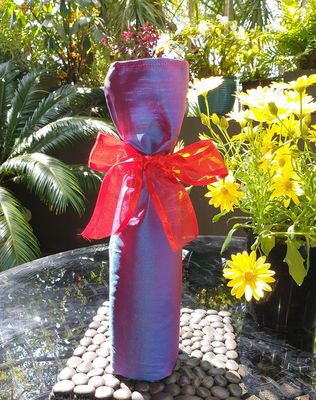 Wine Gift Bag - Thai Silk - Blue shot with Red