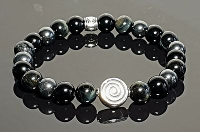 Blue Tiger Eye, Onyx and Hematite with S/S Focal Charm