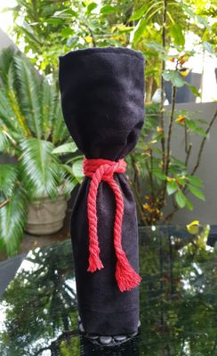 Wine Gift Bag Black Sueddette with Red Rope Tie