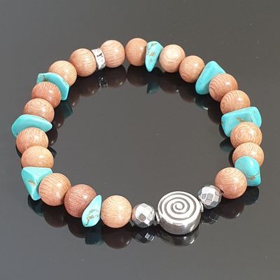 Rosewood and Turquoise and Hematite with S/S Fancy Focal