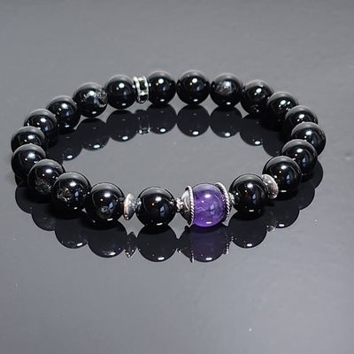 Black Tourmaline with Amethyst Focal Stone