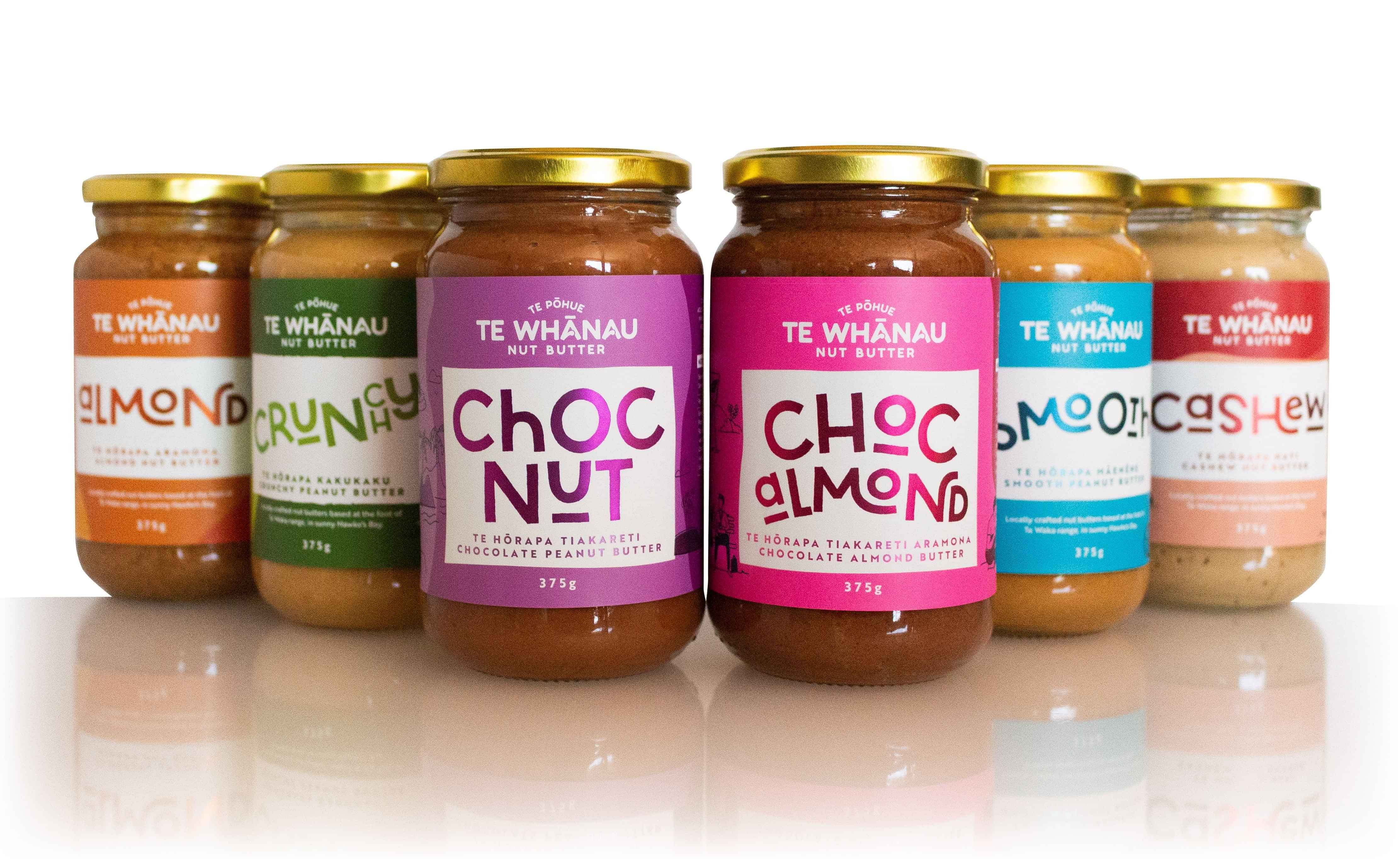 Te Wh?nau Nut Butter - the full range available. Locally produced in Hawkes Bay, NZ. Wholesome and natural Almond butter, cashew butter and peanut but