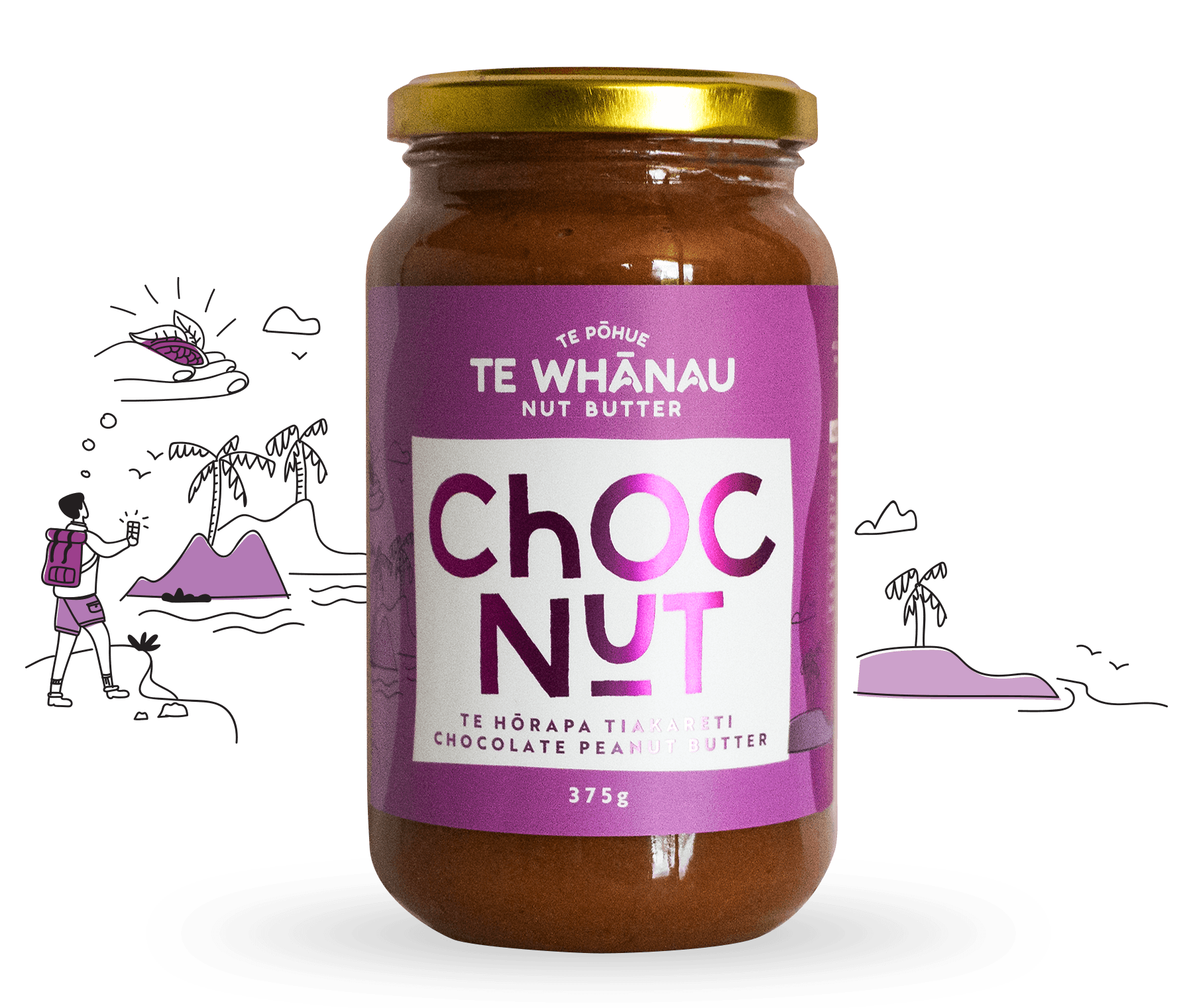 Choc Nut peanut butter, made by Te Whanau in Hawkes Bay, NZ made. Branding design by Natalie White