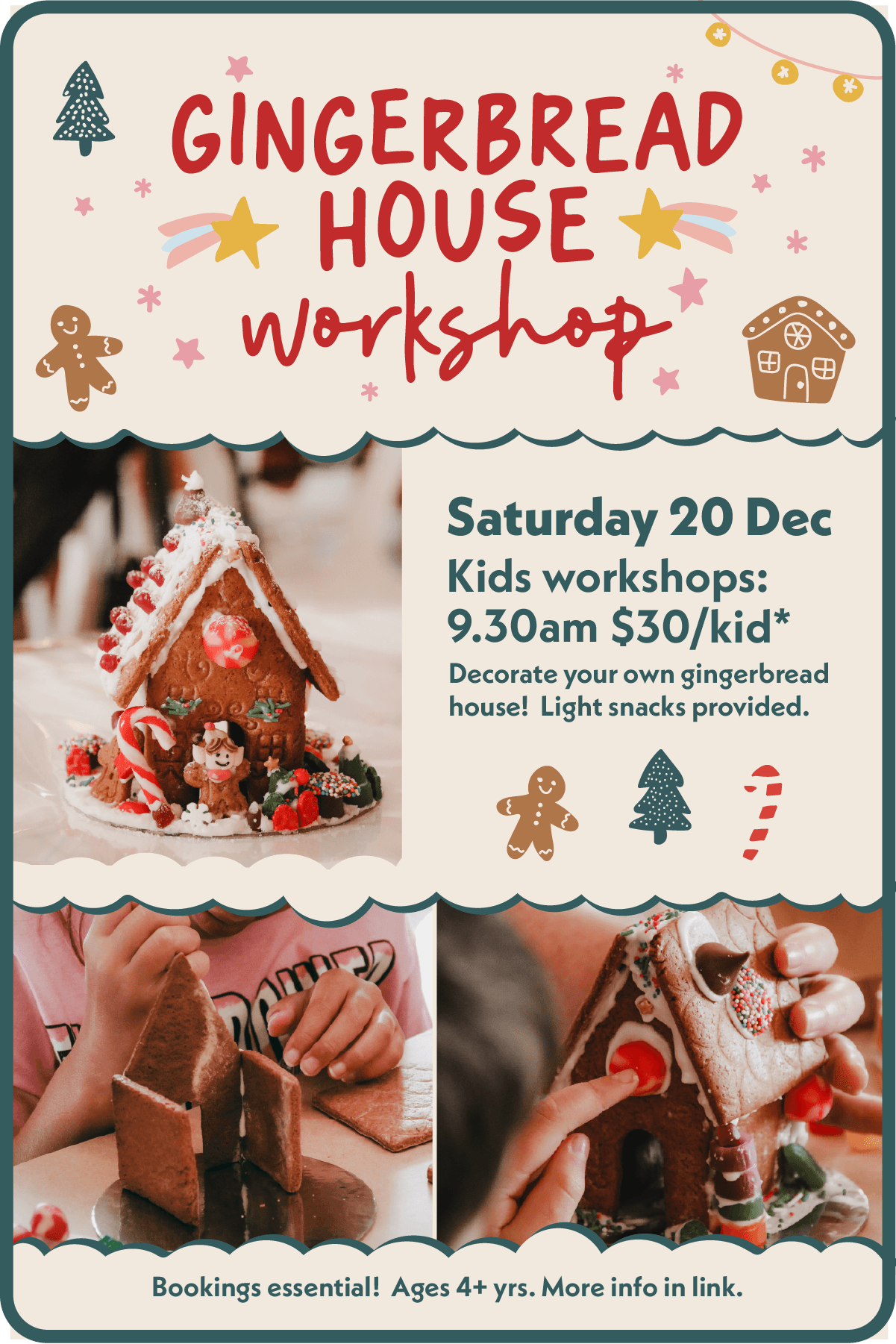Kids Gingerbread House Workshop 2025. Sat 20th December. Raio Hall, Pukenui