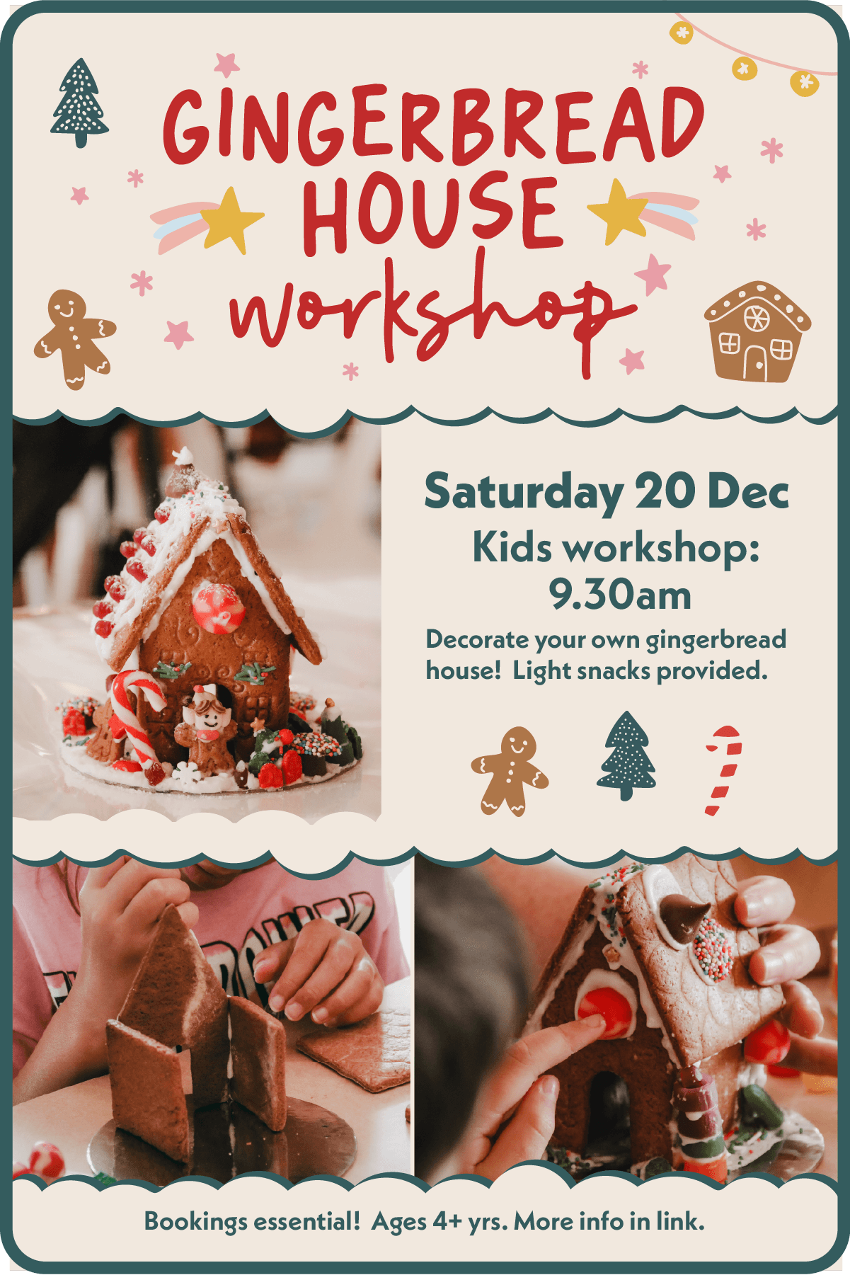 Kids Gingerbread House Workshop 2025. Sat 20th December. Raio Hall, Pukenui
