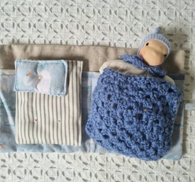 Travel set with Waldorf inspired Doll and bedding - Swan