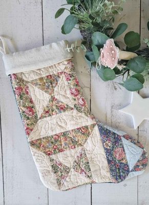 Vintage Inspired Heirloom Quilted Christmas Stocking - Garden Delight