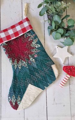 Vintage Inspired Heirloom Quilted Christmas Stocking Red 1