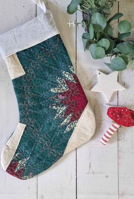 Vintage Inspired Heirloom Quilted Christmas Stocking Red 2