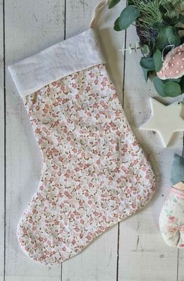 Vintage Inspired Heirloom Quilted Christmas Stocking Floral Linen