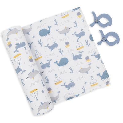 Living Textiles Muslin Wrap And Pram Pegs Whale Of A Time