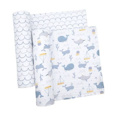 Living Textiles 2pk Muslin Swaddle Whale Of A Time