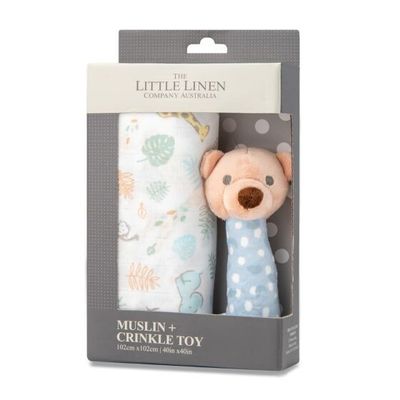 Little Linen Muslin Wrap And Crinkle Toy Safari Bear