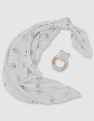 Living Textiles Organic Muslin Swaddle And Teether Dandelion