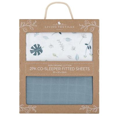 Living Textiles Co-Sleeper Fitted Sheets 2pk Banana Leaf