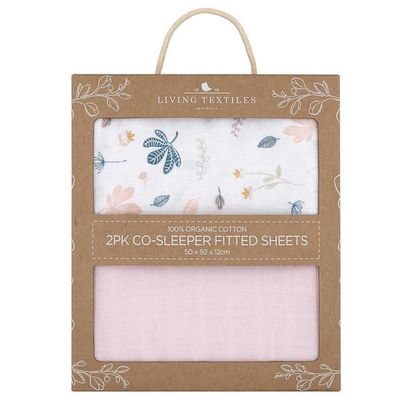 Living Textiles Co-Sleeper Fitted Sheets 2pk Botanical Blush