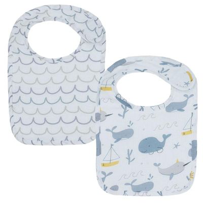 Living Textiles Muslin Baby Bibs 2pk Whale Of A Time