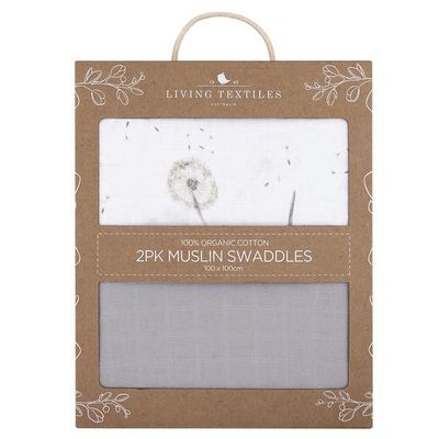 Living Textiles Organic Muslin Swaddle Dandelion 2pk