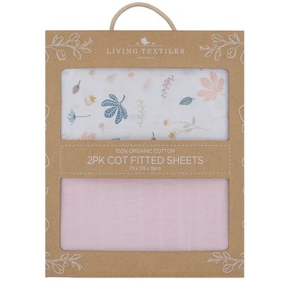 Living Textiles Organic Cot Fitted Sheets Botanical 2pk