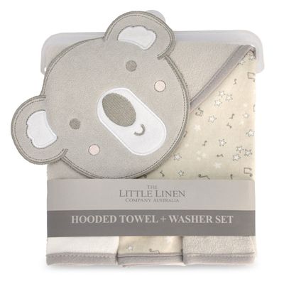 Little Linen Hooded Towel &amp; Washer Cheeky Koala