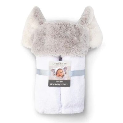 Little Linen Plush Hooded Towel Soft Grey