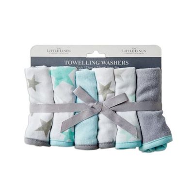 Little Linen Towelling Wash Cloth 6pk Skydream Teal