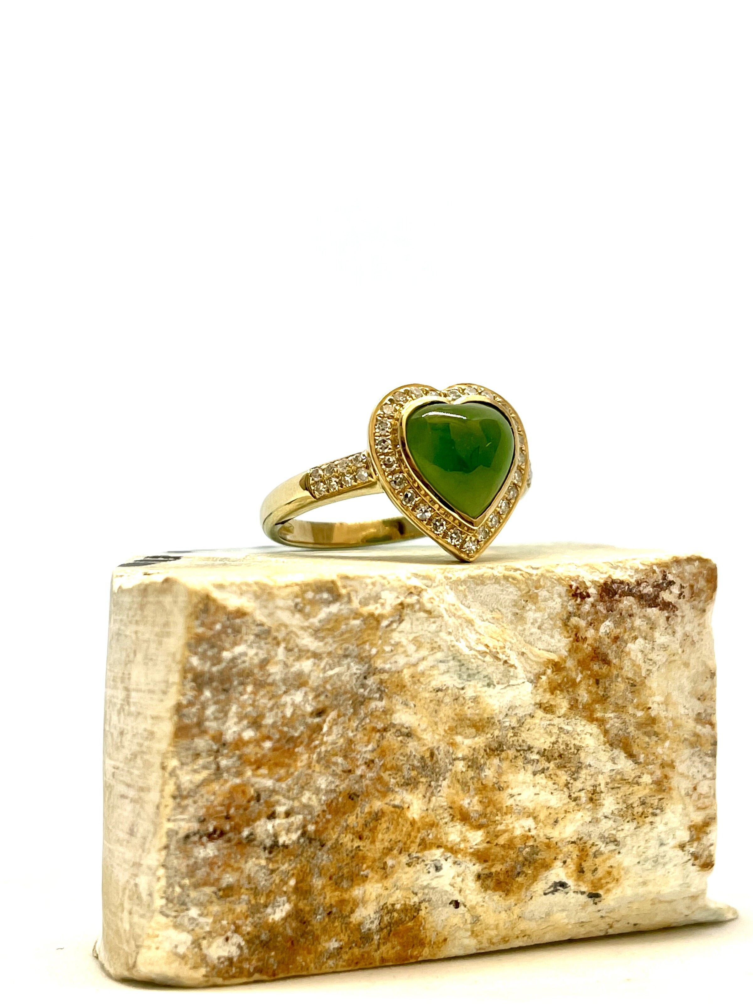 New Zealand A-grade Jade (Pounamu) &amp; 18CT Gold Heart Ring