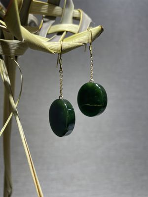 New Zealand Jade (Pounamu) 18K Gold Drop Circle Earrings