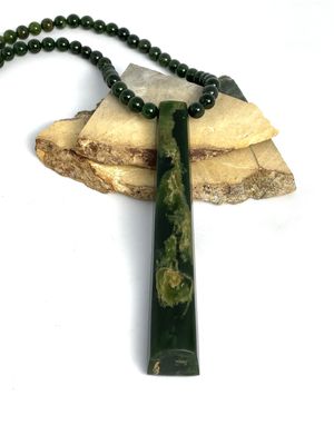New Zealand Jade (Pounamu) Beaded Rectangle Toki