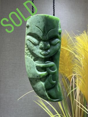 New Zealand Jade (Pounamu) Rei Puta Form with Tiki
