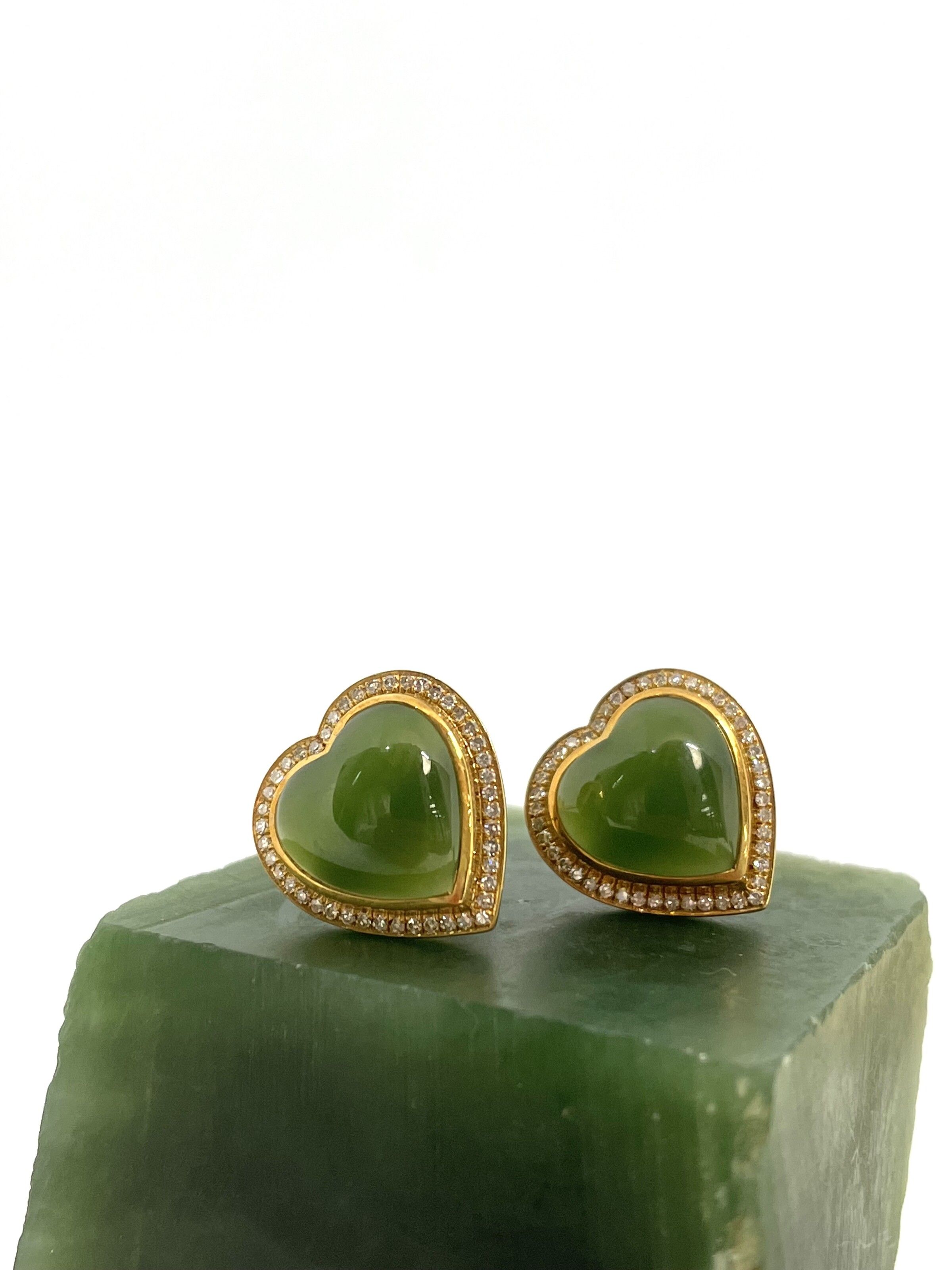 New Zealand Jade (Pounamu) 18K Gold Heart Earrings