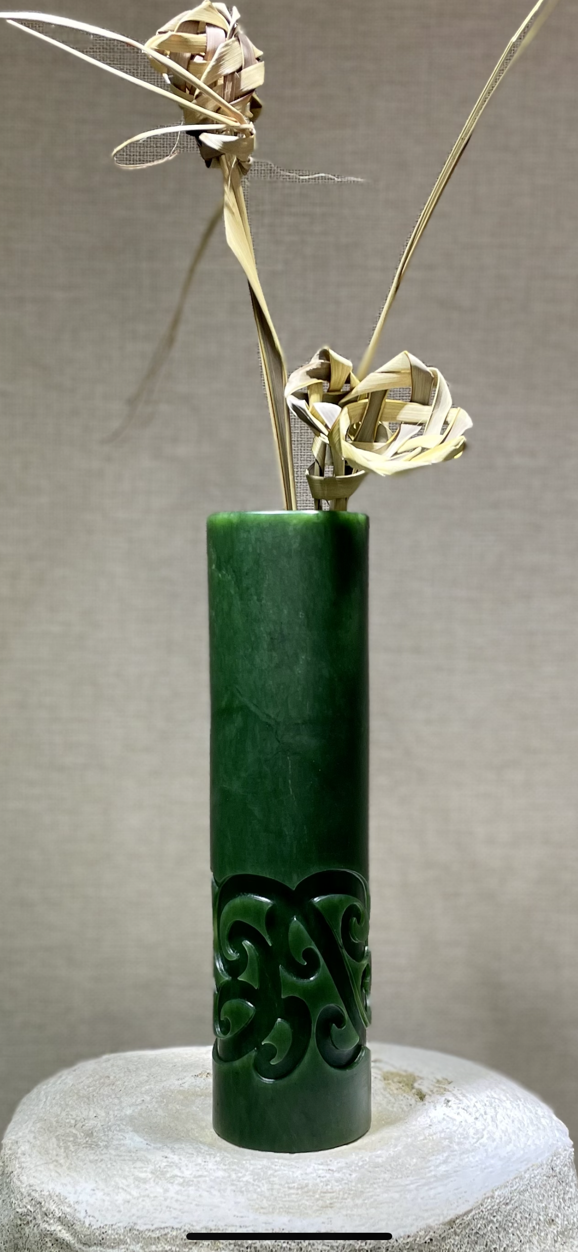 New Zealand Jade (Pounamu) Ipu Vase
