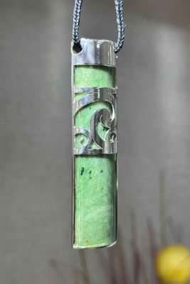 New Zealand Pounamu (Jade) Sterling Silver Toki Pendant