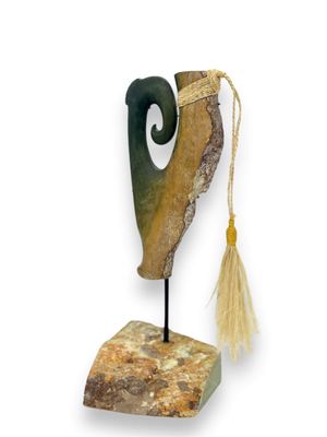 New Zealand Pounamu (Jade) Hei Matau Sculpture