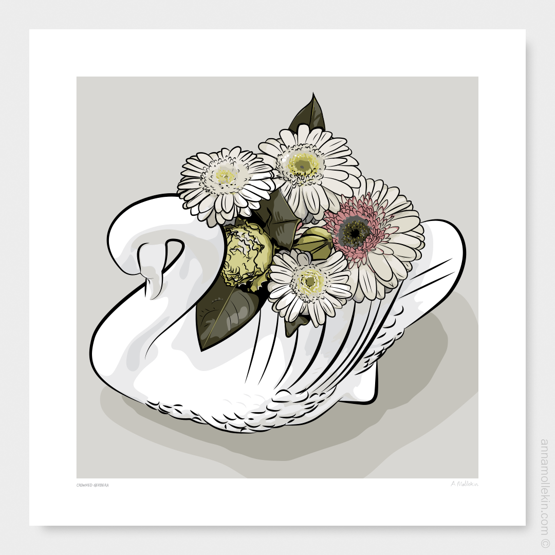 Crowned Gerbera Art Print by Anna Mollekin | Crown Lynn Vase