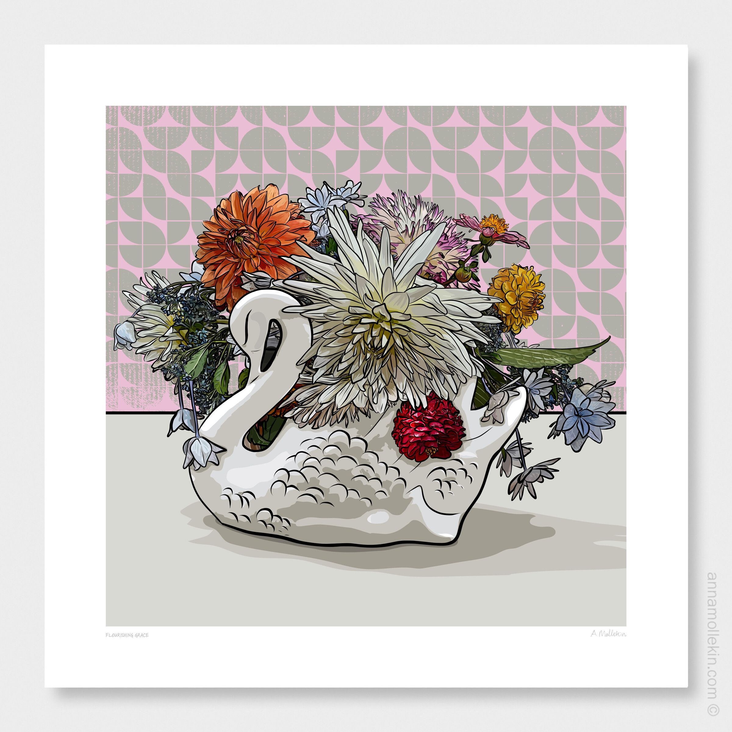 Flourishing Grace Art Print by Anna Mollekin | Crown Lynn Pottery