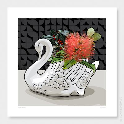 Crowned Christmas Art by Anna Mollekin | Crown Lynn White Swan