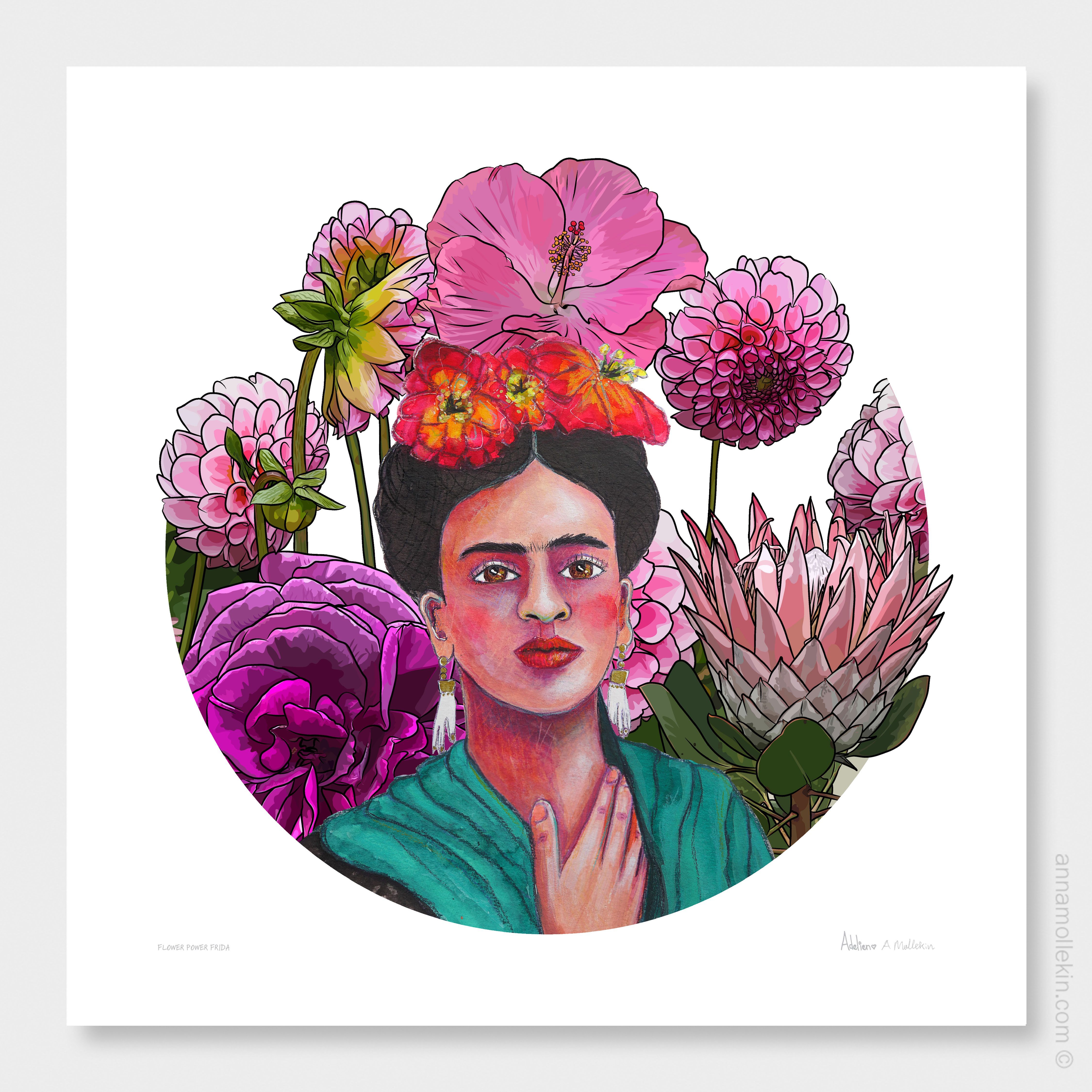 Flower Power Frida by Anna Mollekin &amp; Adelien Art | Frida Kahlo Artwork