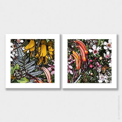 NZ Floral Wonderland (Diptych set of two) by Anna Mollekin | Floral Wall Art