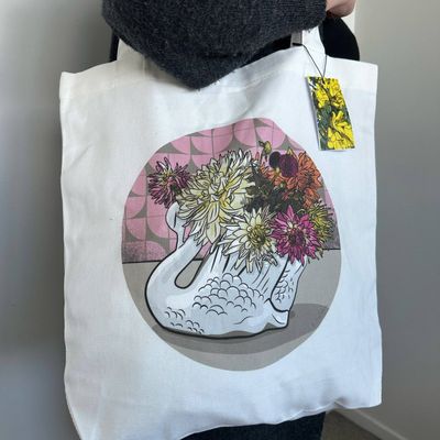 Crowned Dahlia Art Tote Bag NZ | Cotton Canvas
