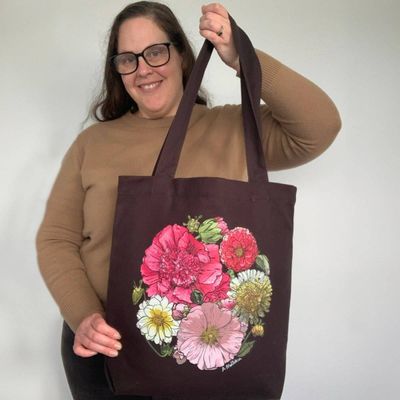 Lucy&rsquo;s Blooms Flower Art Tote Bag NZ | Coal
